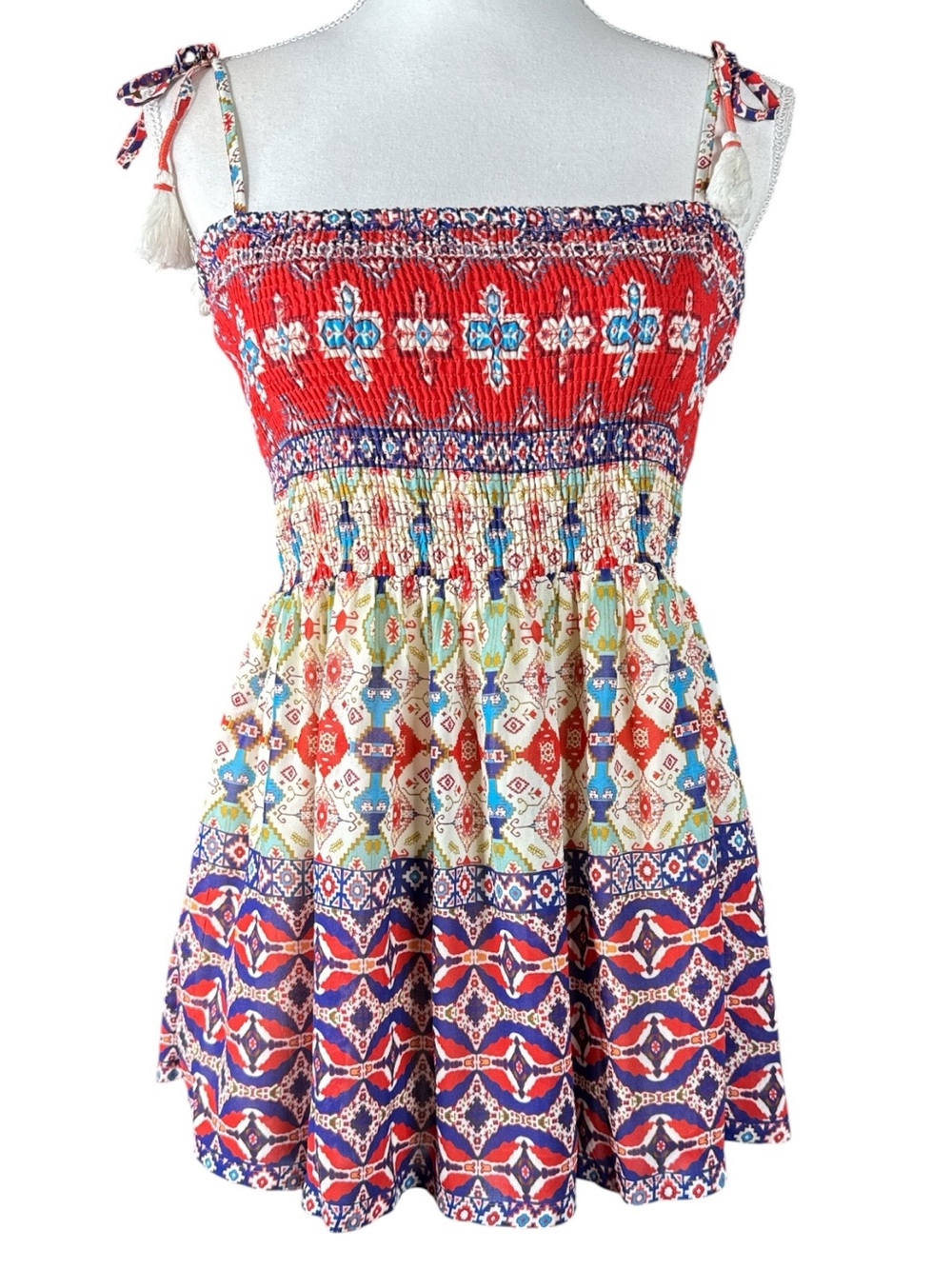 LOVE SAM Boho Tie-Shoulder Smocked Top